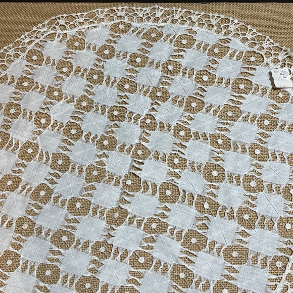 VTG Linen Drawn Pulled Thread Embroidery Lace Doily NEW NWT Crochet border 19" - Picture 2 of 8